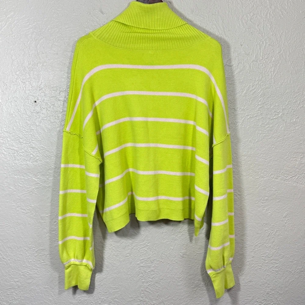 Free People Paulie Sweater Small Lemonade Stripe Turtleneck Cropped OB1751762 - Picture 5 of 8